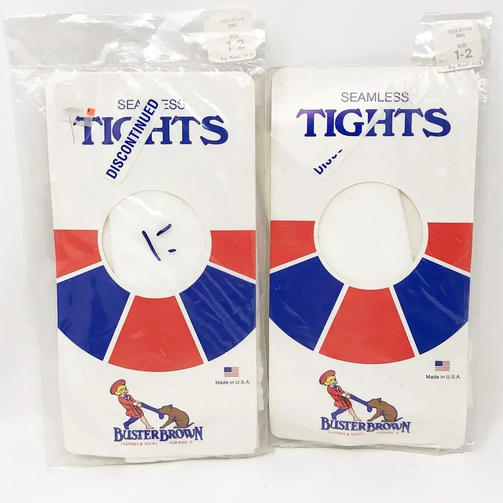 Vintage Deadstock 2 Buster Brown Girls Tights White Size 1-2 USA